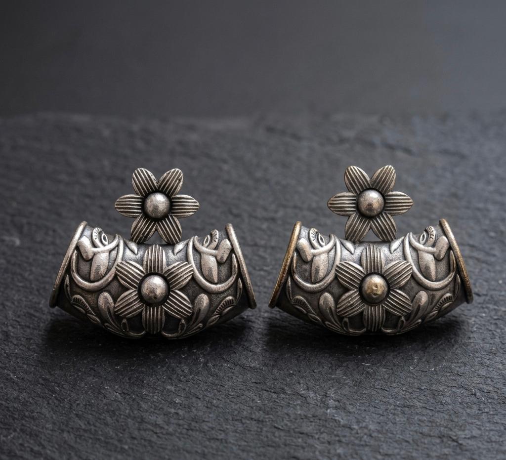 German Silver Floral Statement Earrings – Handcrafted Elegance