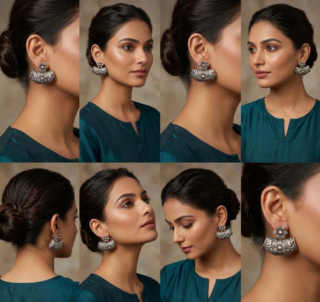 German Silver Floral Statement Earrings – Handcrafted Elegance