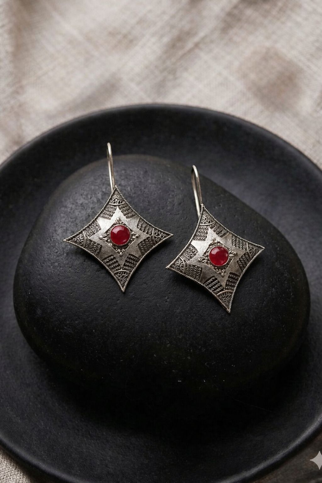 D'MAYE German  Silver Geometric Earrings with coloured Stone
