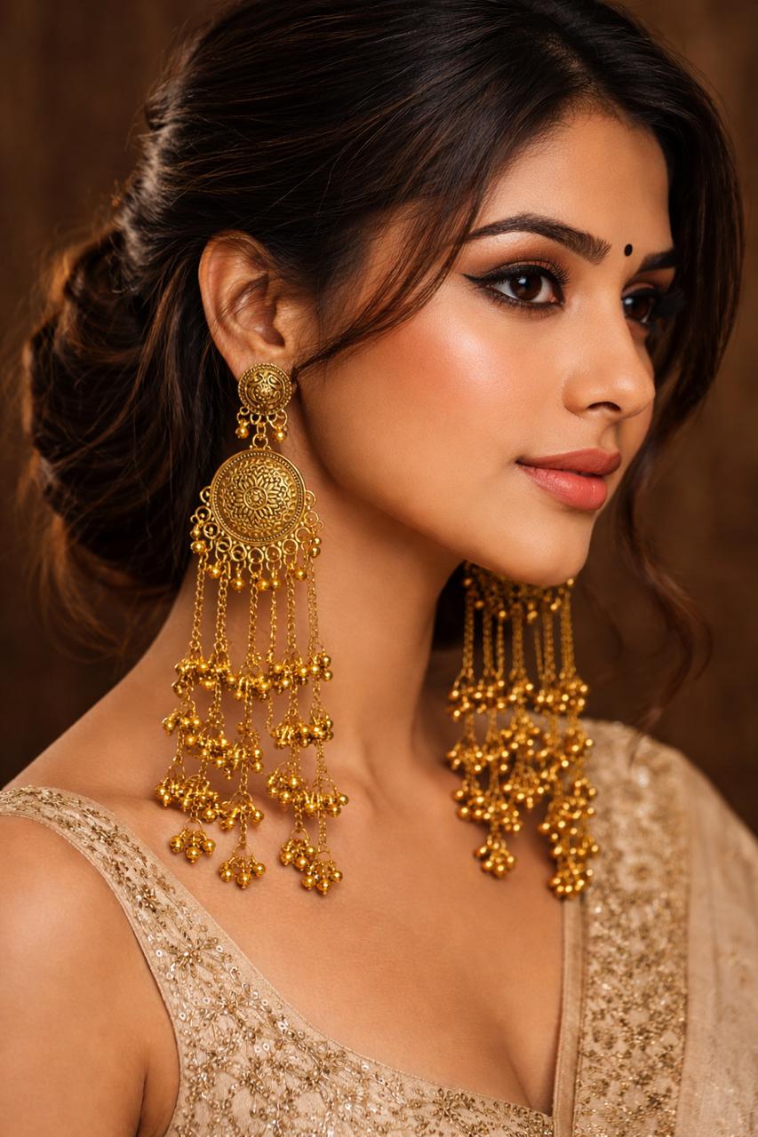 Oxidised Gold Floral Kashmiri Jhumka Earrings for Women | Long Ethnic Statement Earrings/D'MAYE