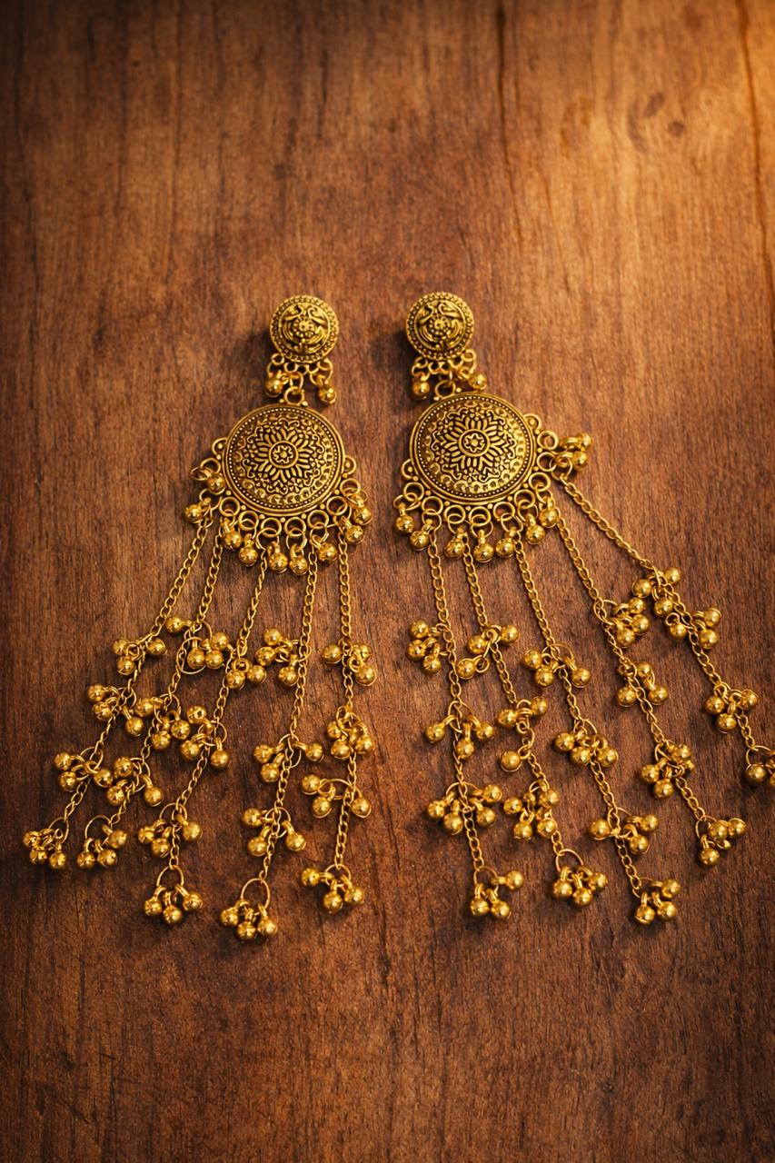 Oxidised Gold Floral Kashmiri Jhumka Earrings for Women | Long Ethnic Statement Earrings/D'MAYE