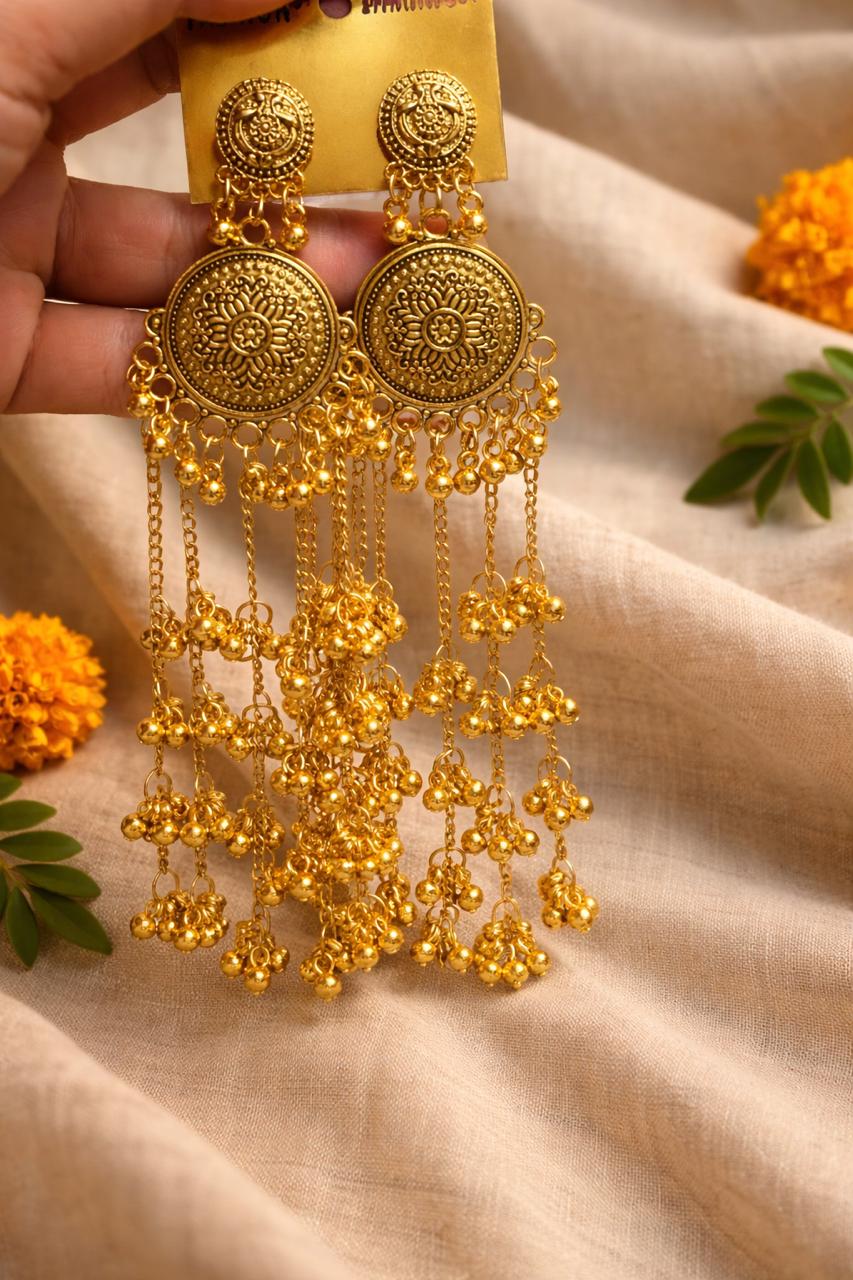 Oxidised Gold Floral Kashmiri Jhumka Earrings for Women | Long Ethnic Statement Earrings/D'MAYE