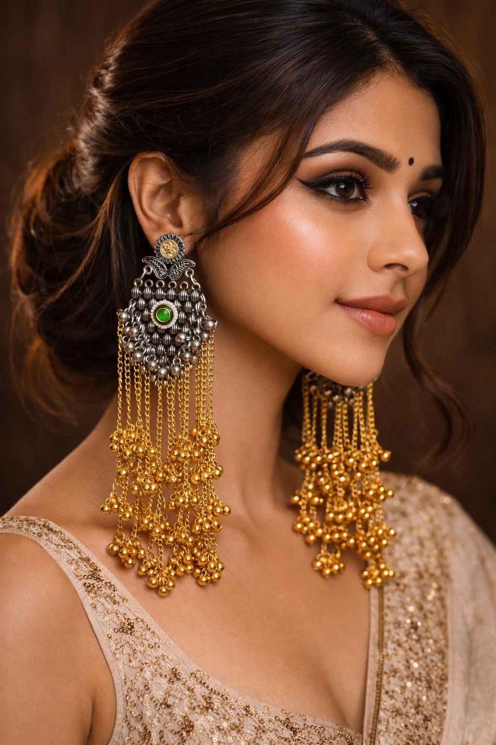 Oxidized Silver & Gold Long Jhumka Earrings with red Stone | Statement Ethnic Earrings for Women/D'MAYE