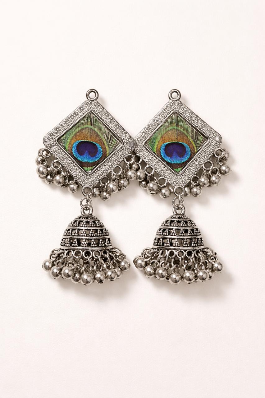 Oxidized Silver Peacock Jhumka Earrings for Women | Ethnic Statement Jewelry/D'MAYE