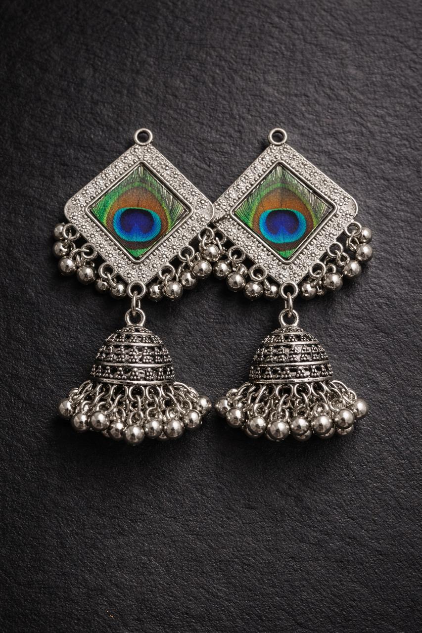 Oxidized Silver Peacock Jhumka Earrings for Women | Ethnic Statement Jewelry/D'MAYE