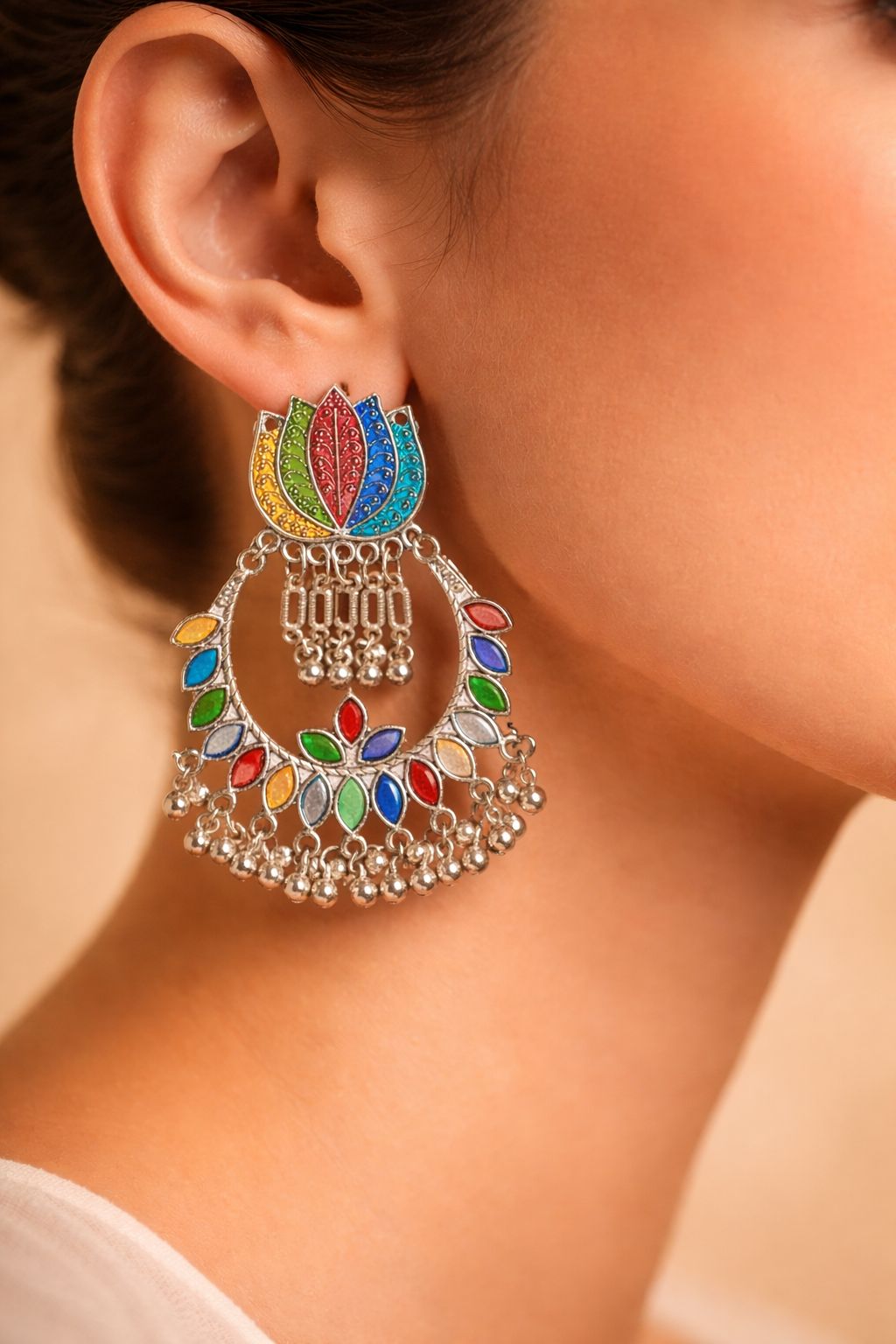 Multicolor Oxidized Chandbali Earrings for Women | Ethnic Statement Jewelry