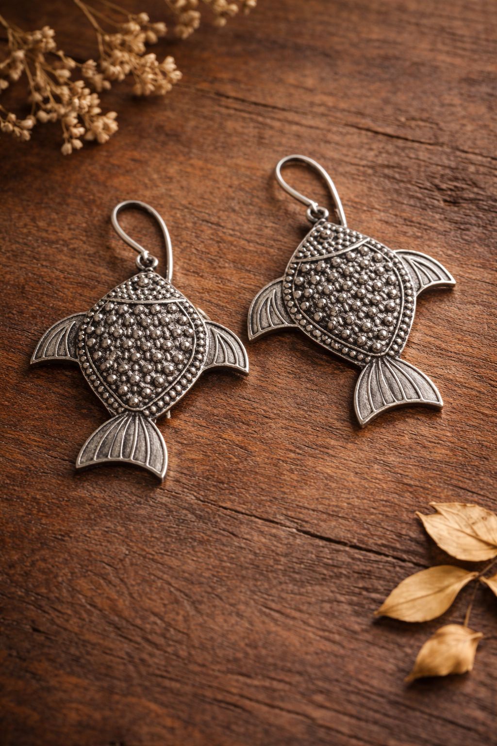 Vintage Fish Motif German Silver Earrings for Women