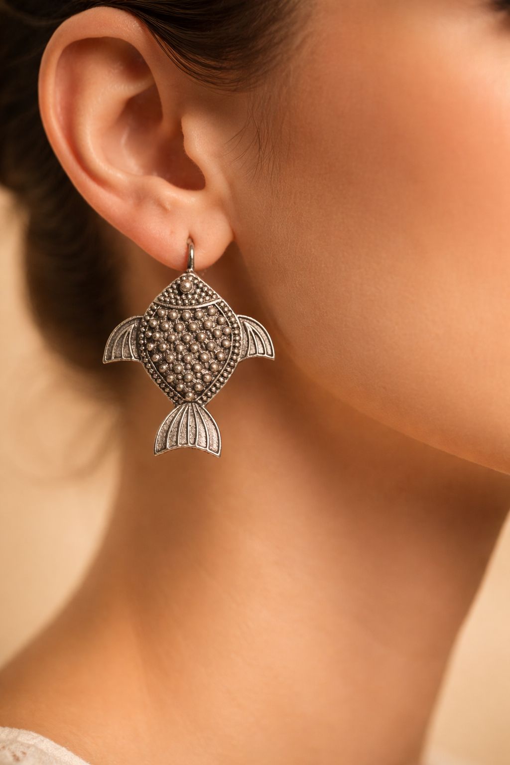 Vintage Fish Motif German Silver Earrings for Women