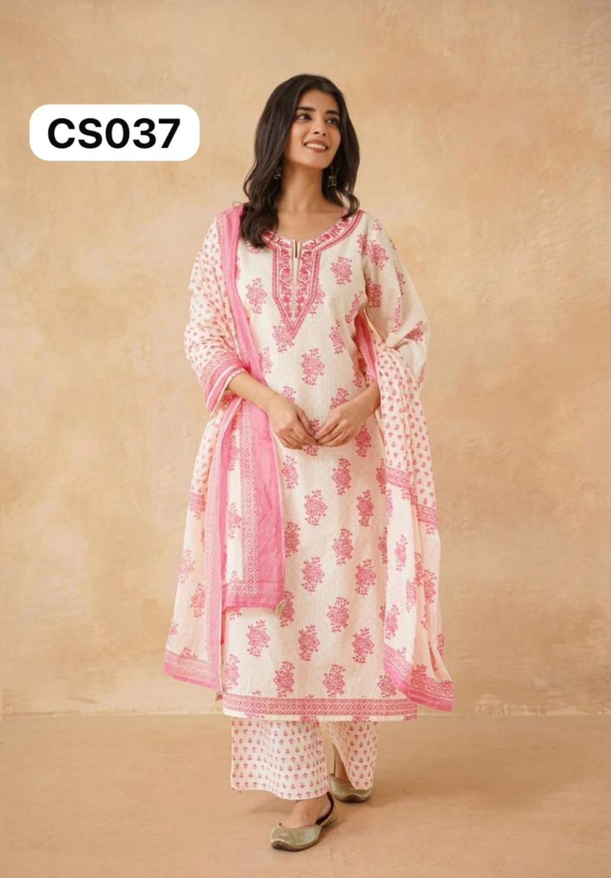 D’MAYE Pink Floral Cotton Kurta Set with Dupatta