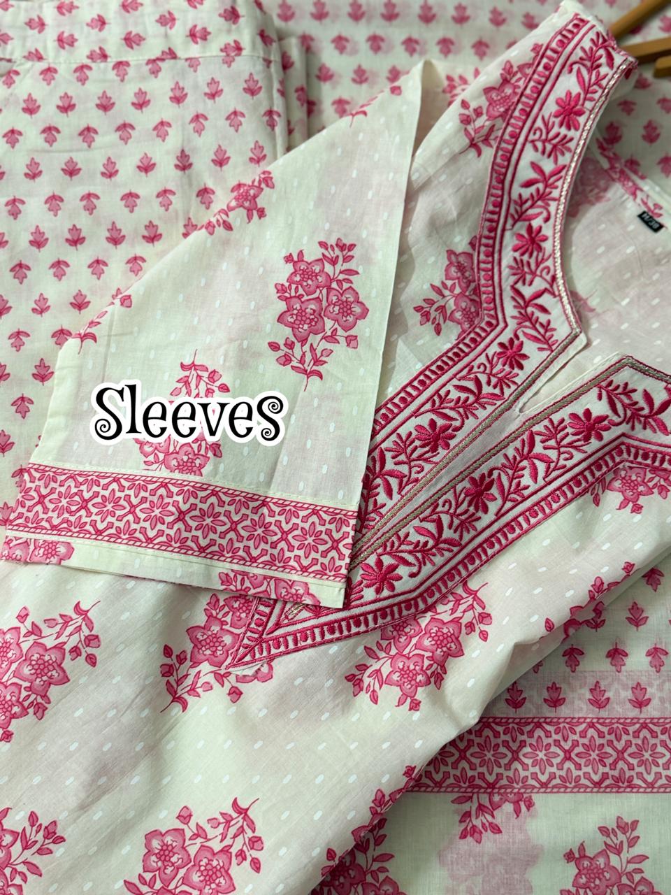 D’MAYE Pink Floral Cotton Kurta Set with Dupatta