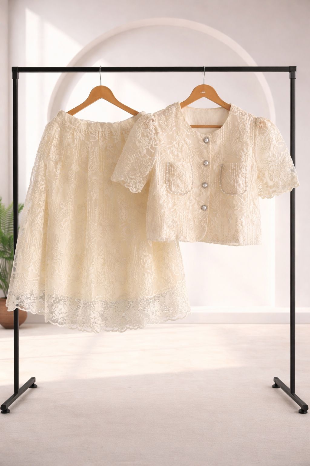 D’MAYE Elegant Blush Pink Lace Co-Ord Dress Set