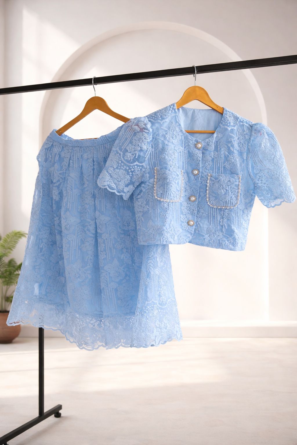 D’MAYE Elegant Blush Pink Lace Co-Ord Dress Set