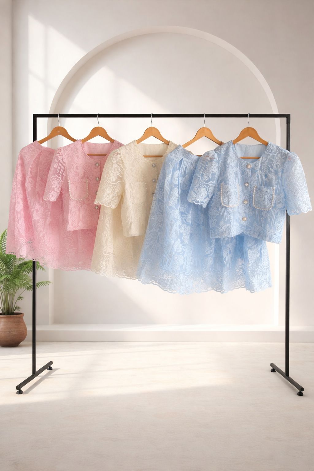 D’MAYE Elegant Blush Pink Lace Co-Ord Dress Set