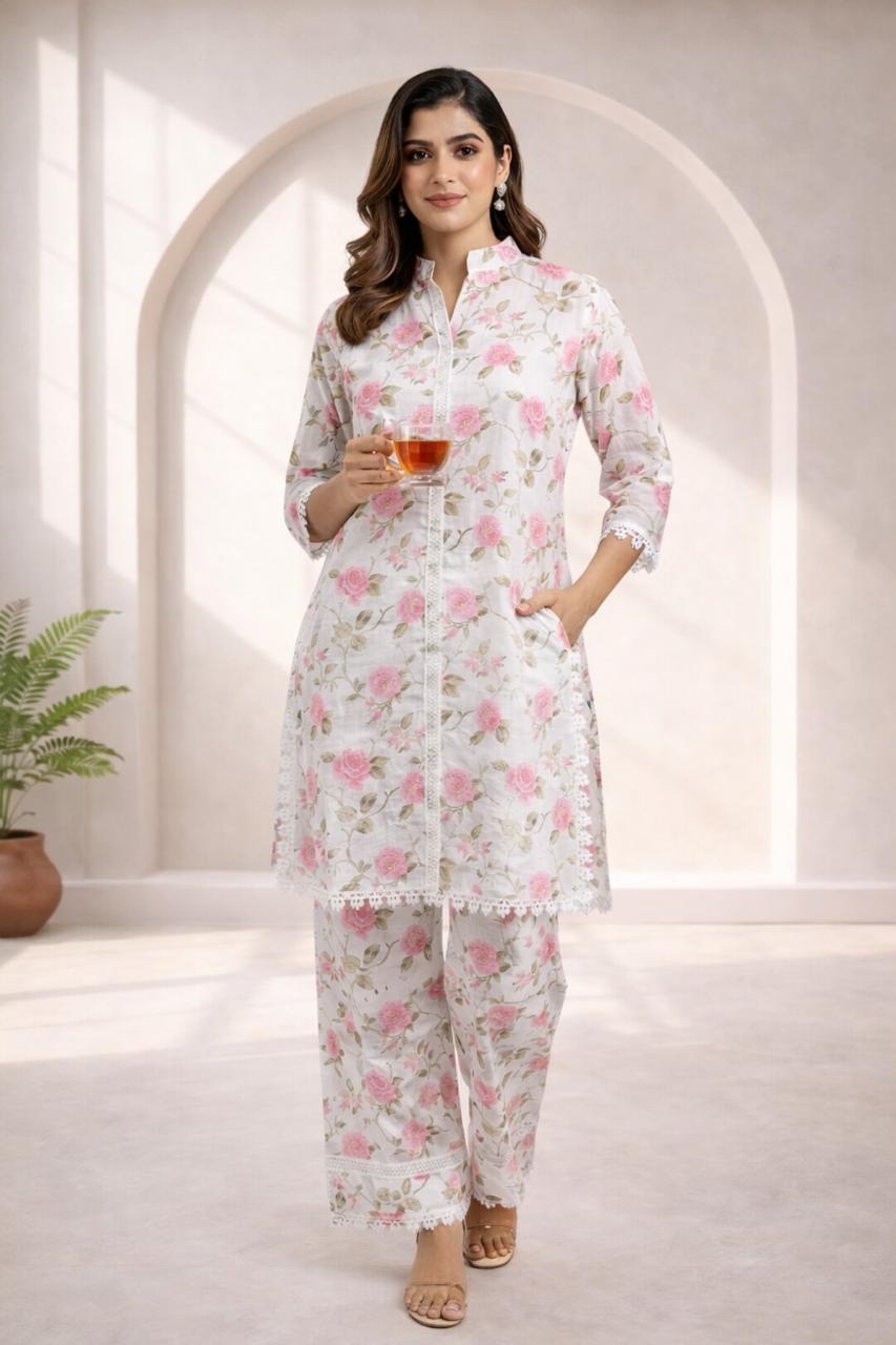 D'MAYE Elegant Floral Cotton Co-Ord Set for Women