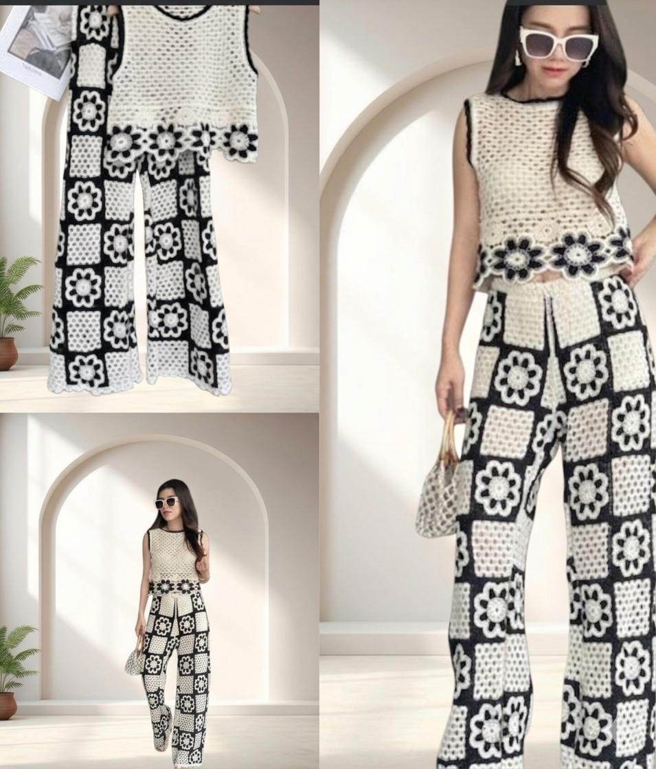 D'MAYE Monochrome Crochet Floral Co-ord Set