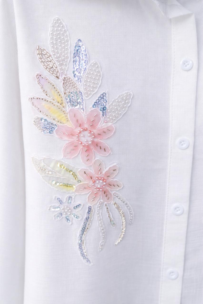 Women’s Linen White Embroidered Shirt