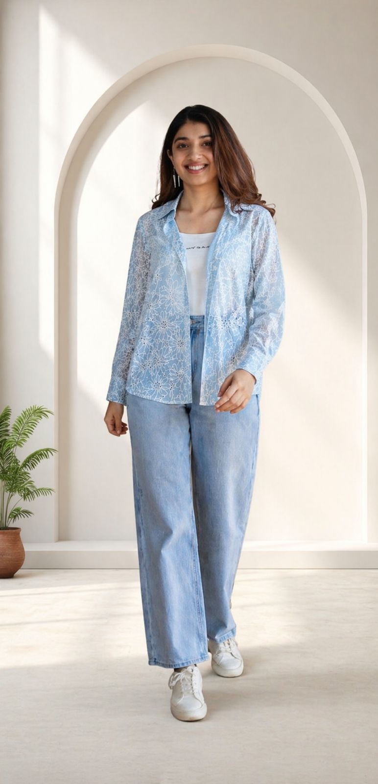 Women’s Floral Chicken work Button-Up Shirt