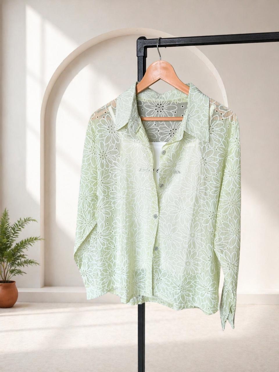 Women’s Floral Chicken work Button-Up Shirt