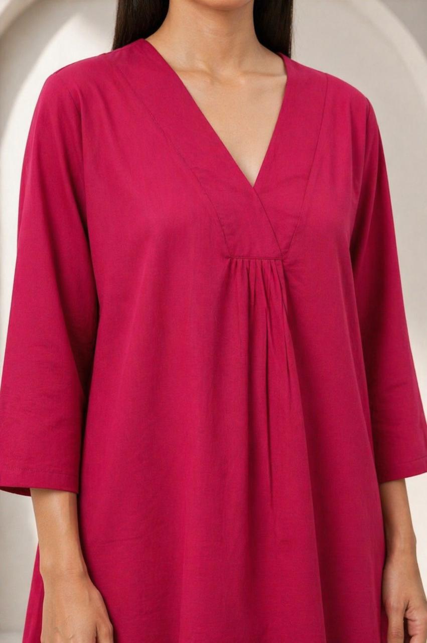 DMAYE Berry Pink V-Neck Kurta Pant Set