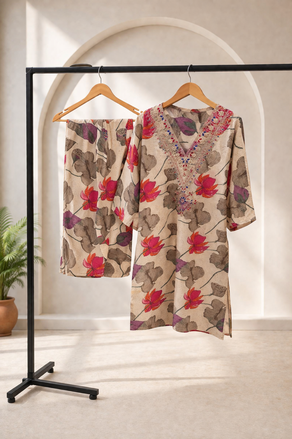 D'MAYE  Beige Lotus Co-Ord Set
