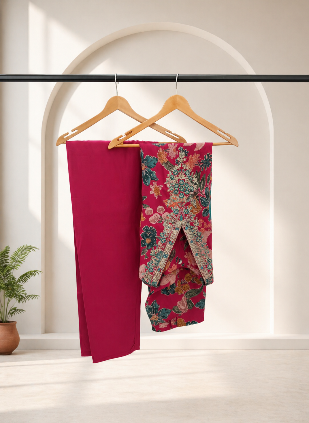D'MAYE Magenta Floral Printed Straight Kurta Set