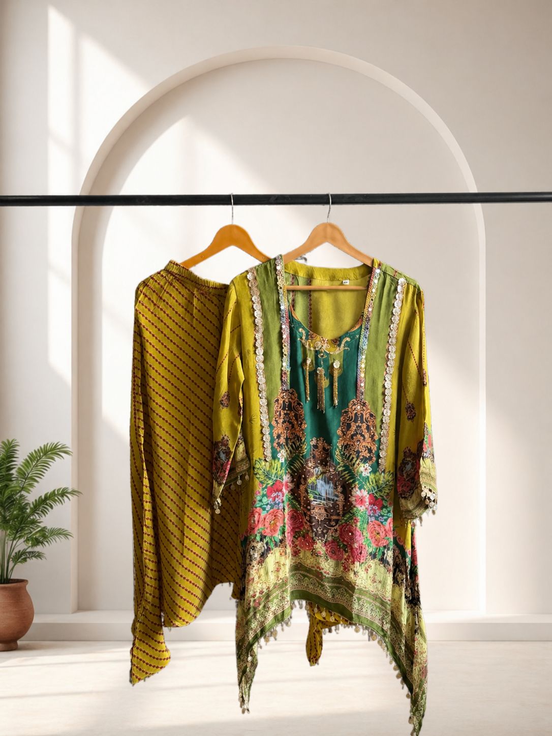 Green Printed Kurta Set for Women with Dhoti Pants | Stylish Ethnic Wear | D’MAYE
