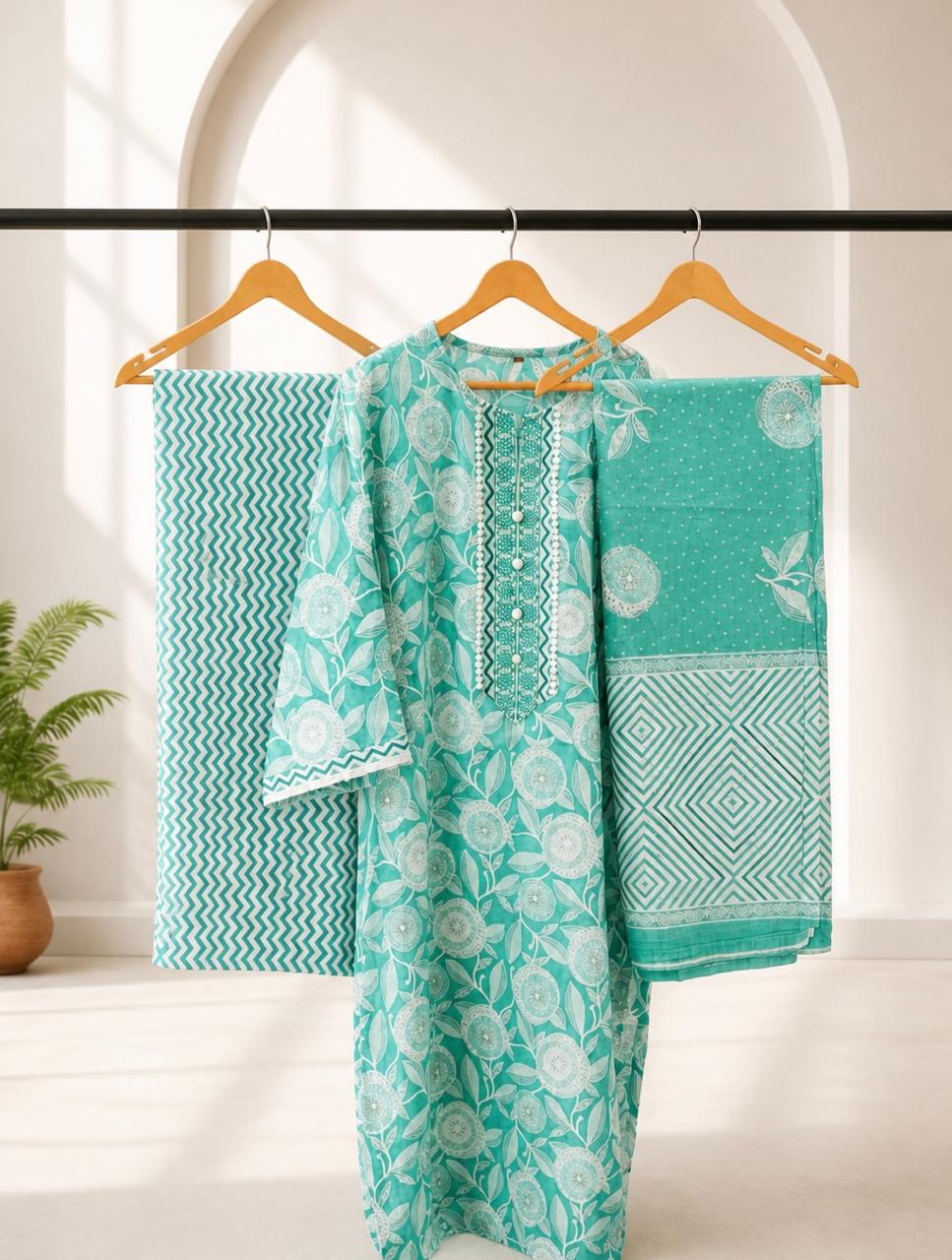 D'MAYE Mint Aura Printed Kurta Set with Dupatta