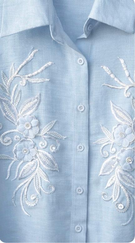 Sky Blue Embroidered Cotton Shirt