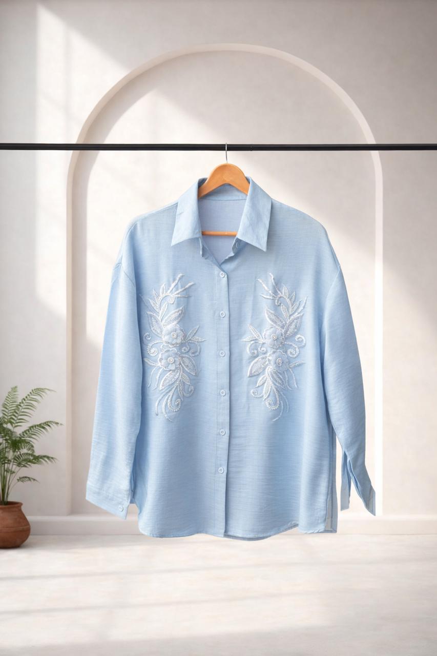 Sky Blue Embroidered Cotton Shirt