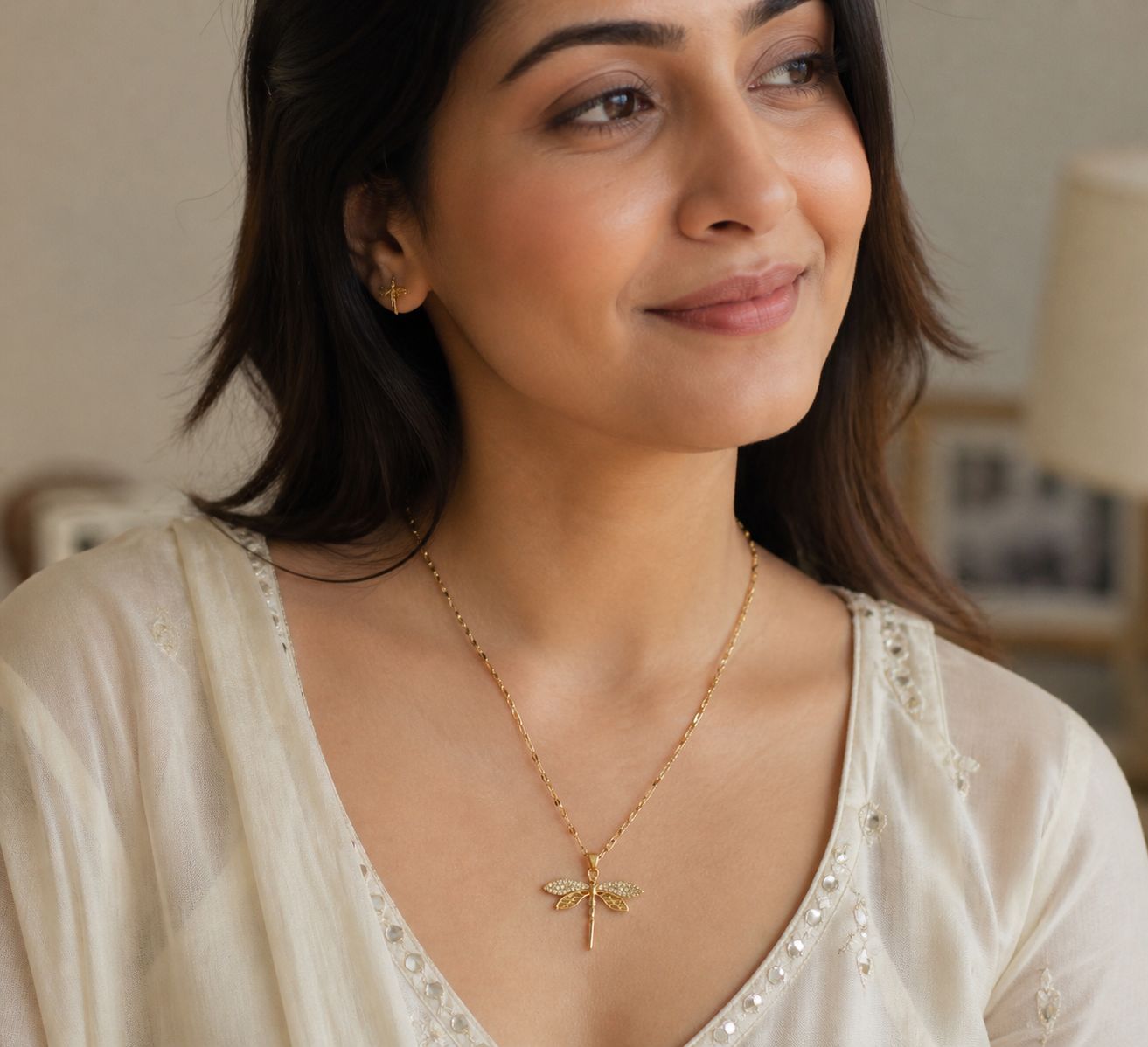 Gold Dragonfly Pendant Necklace – Anti Tarnish Elegant Chain | D’MAYE