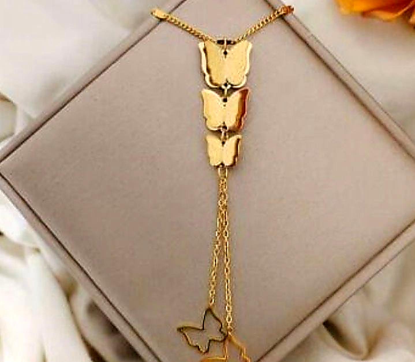 D’MAYE Gold Butterfly Layered Drop Pendant Necklace