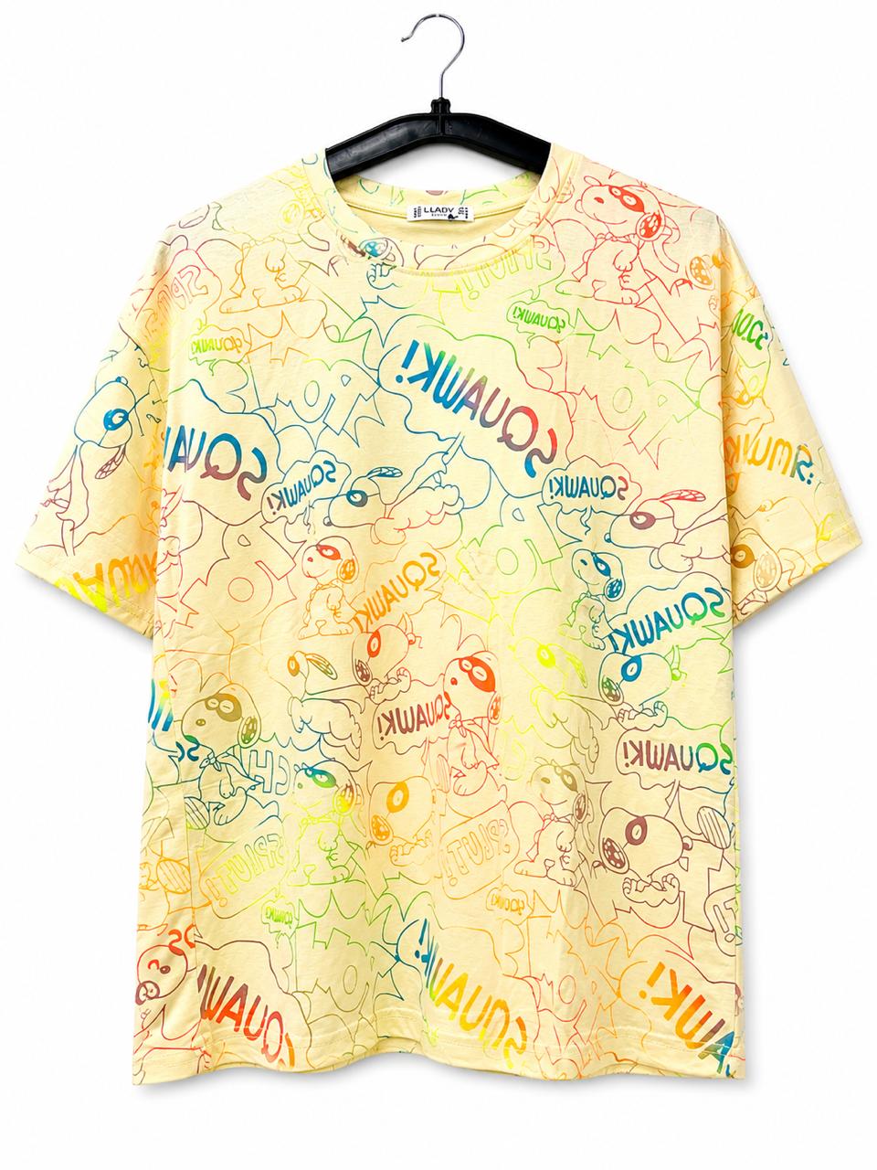 Oversized Cartoon Graffiti Printed T-Shirt for Women | Korean Streetwear Tee