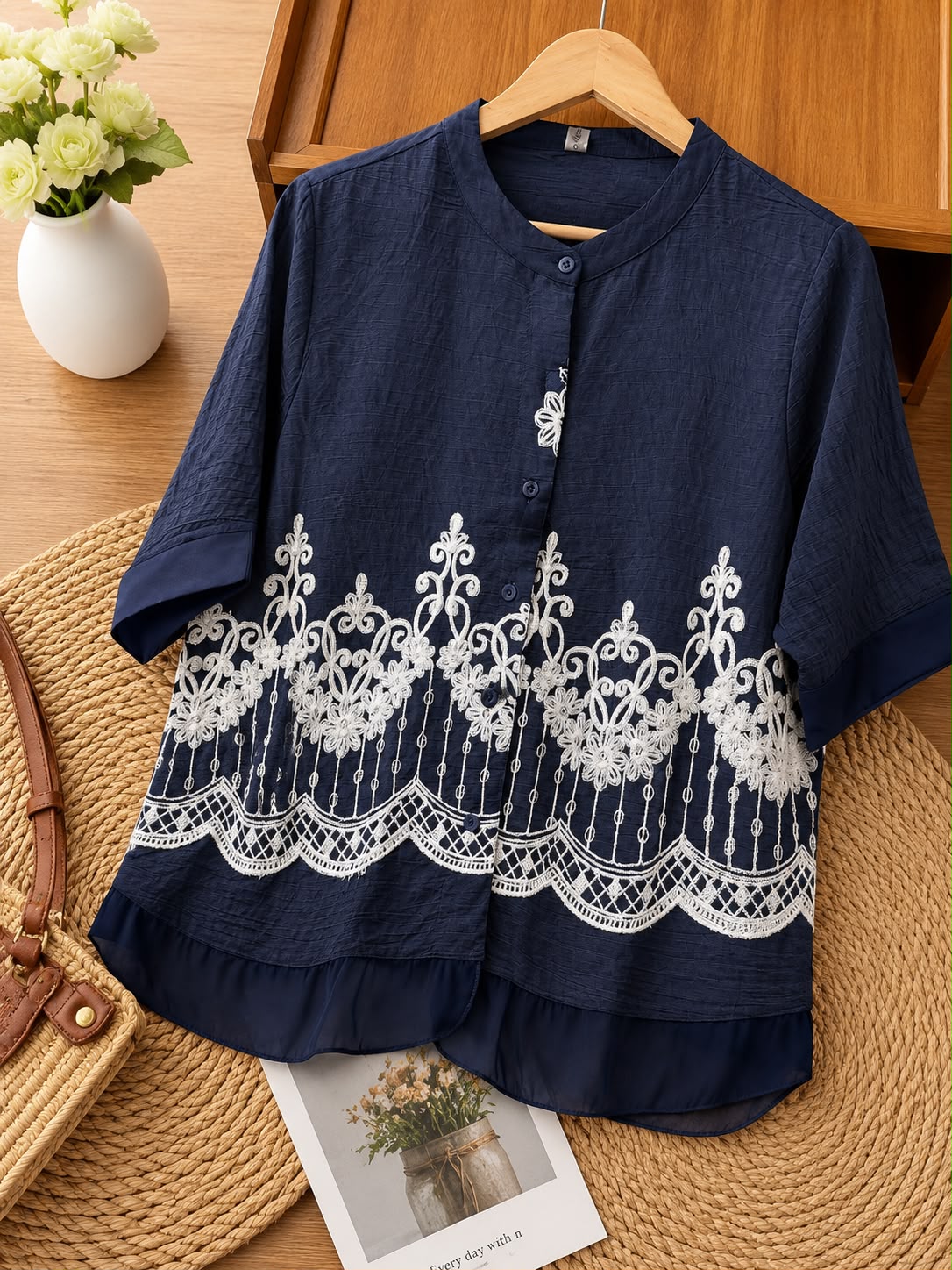 Premium Embroidered Cotton Shirt for Women | Available in Pink, Navy Blue & White