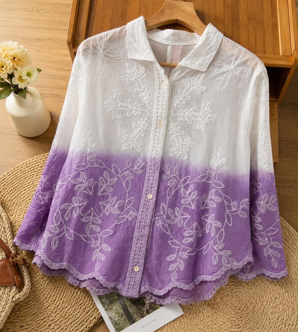 Dual-Tone Embroidered Cotton Shirt for Women| DMAYE