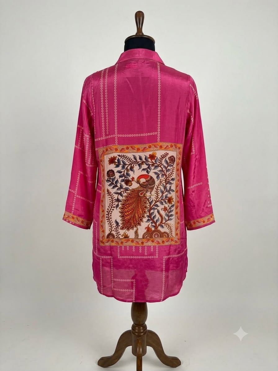 Women's Pink Pure Crepe Printed Shirt | Premium Long Casual & Office Wear Shirt