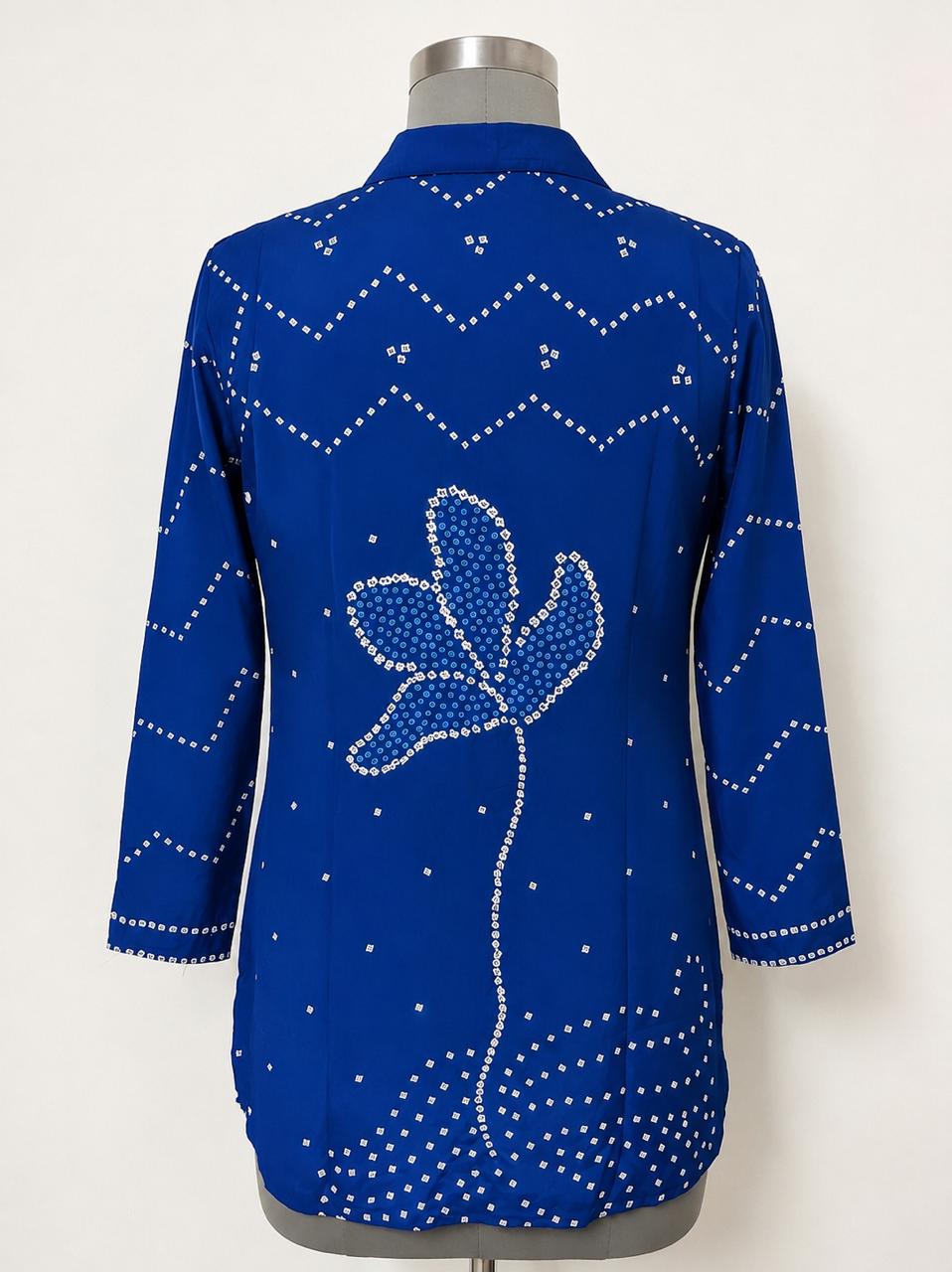 Women'sblue  Pure Crepe Printed Shirt | Premium Long Casual & Office Wear Shirt