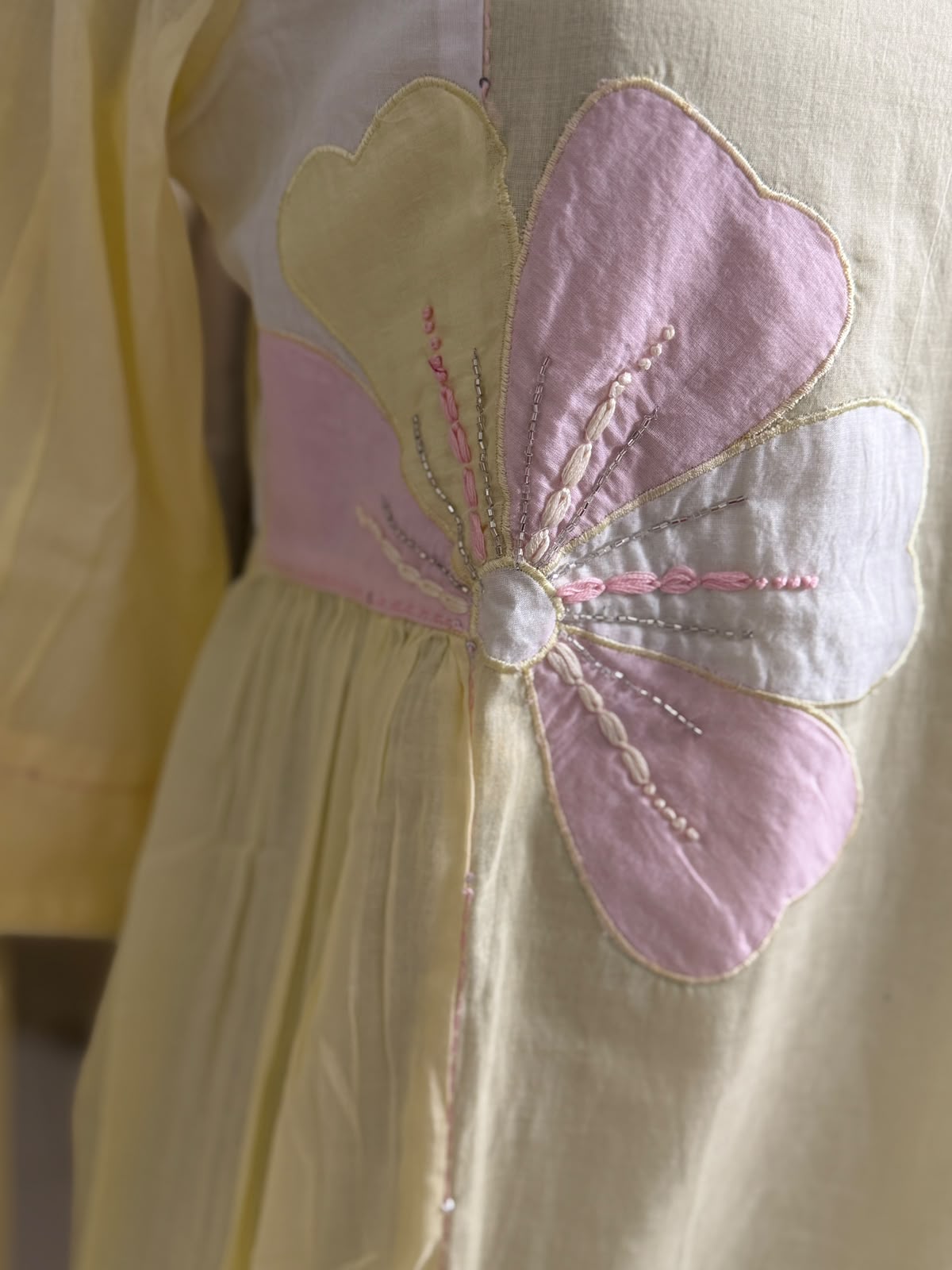 Women's Premium Pastel Yellow Cotton Co-Ord Set with Floral Appliqué | Elegant Summer Ethnic Wear