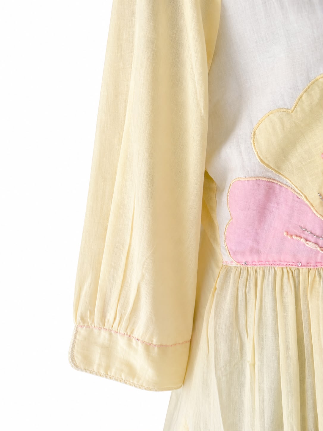 Women's Premium Pastel Yellow Cotton Co-Ord Set with Floral Appliqué | Elegant Summer Ethnic Wear