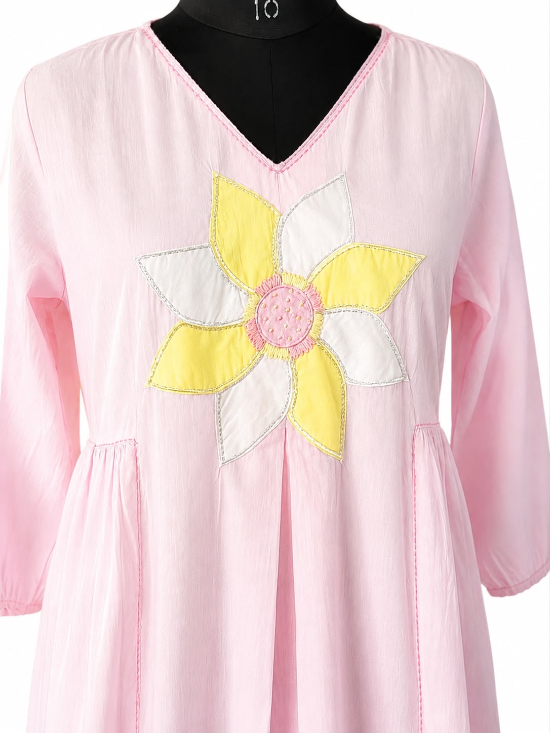 Women's Premium Pink Cotton Floral Appliqué Co-Ord Set | Elegant Summer Kurta Pant Set