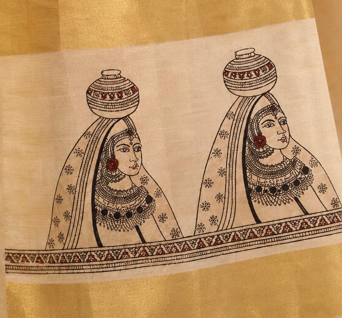 Royal Heritage Ivory Gold Printed Saree