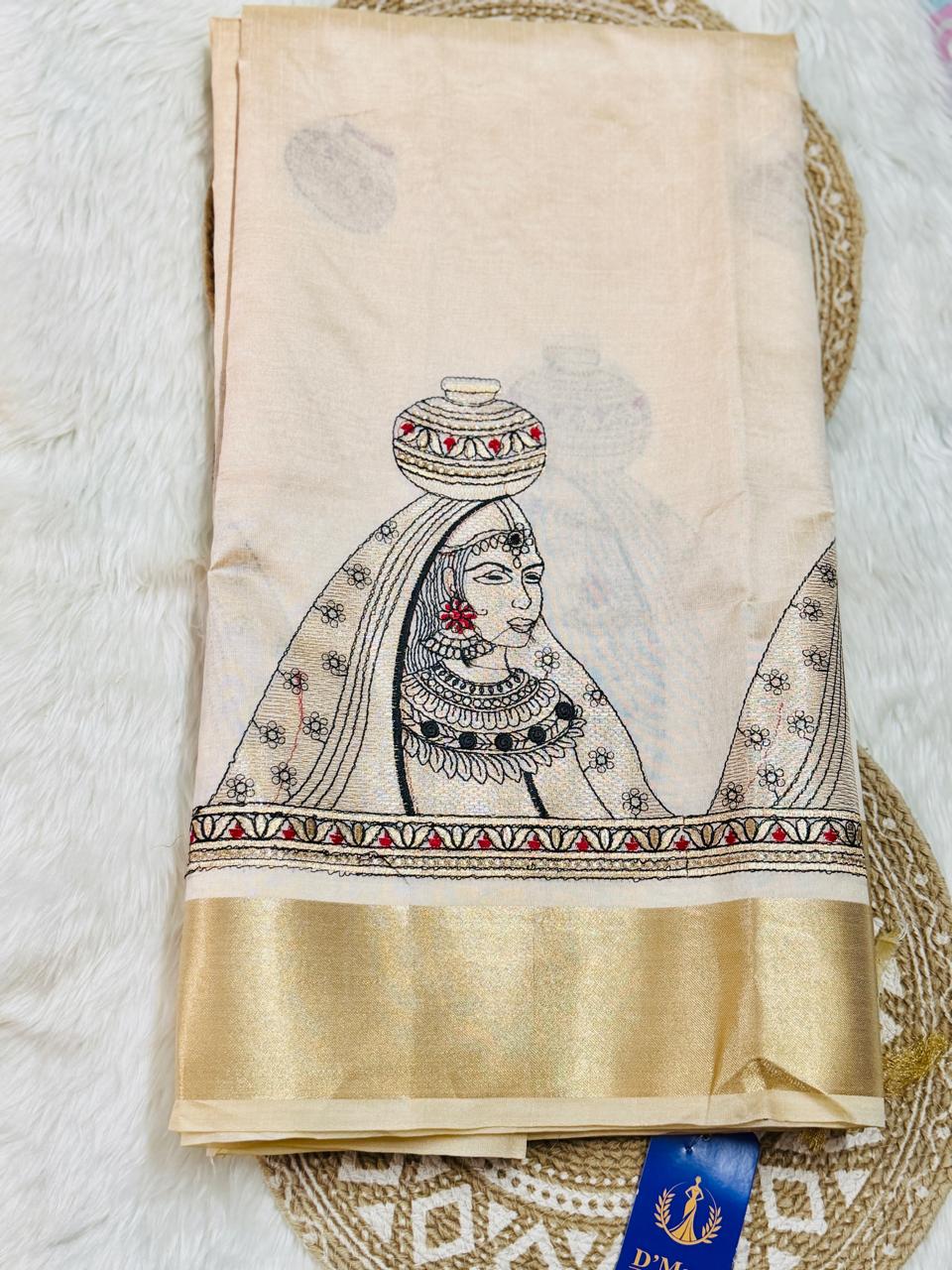 Royal Heritage Ivory Gold Printed Saree
