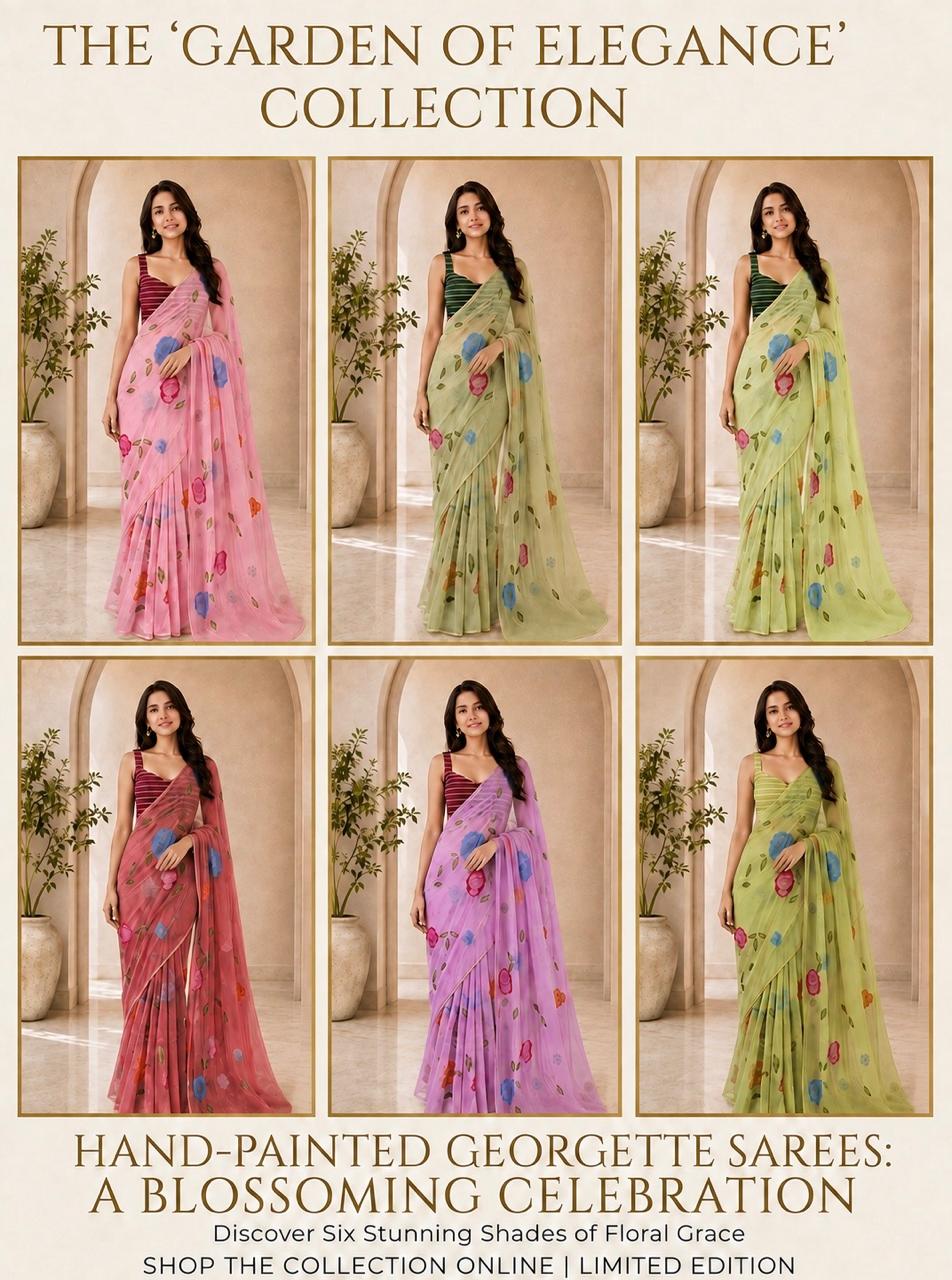 Handpainted Floral Saree – Available in 6 Beautiful Shades