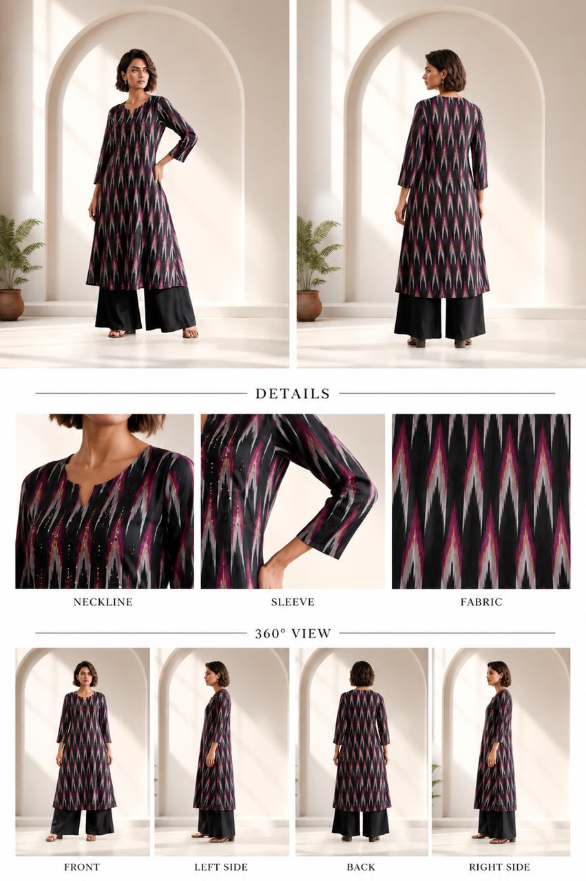 D’MAYE Ikat-Inspired Printed Co-ord Set – Blue, Maroon & Black