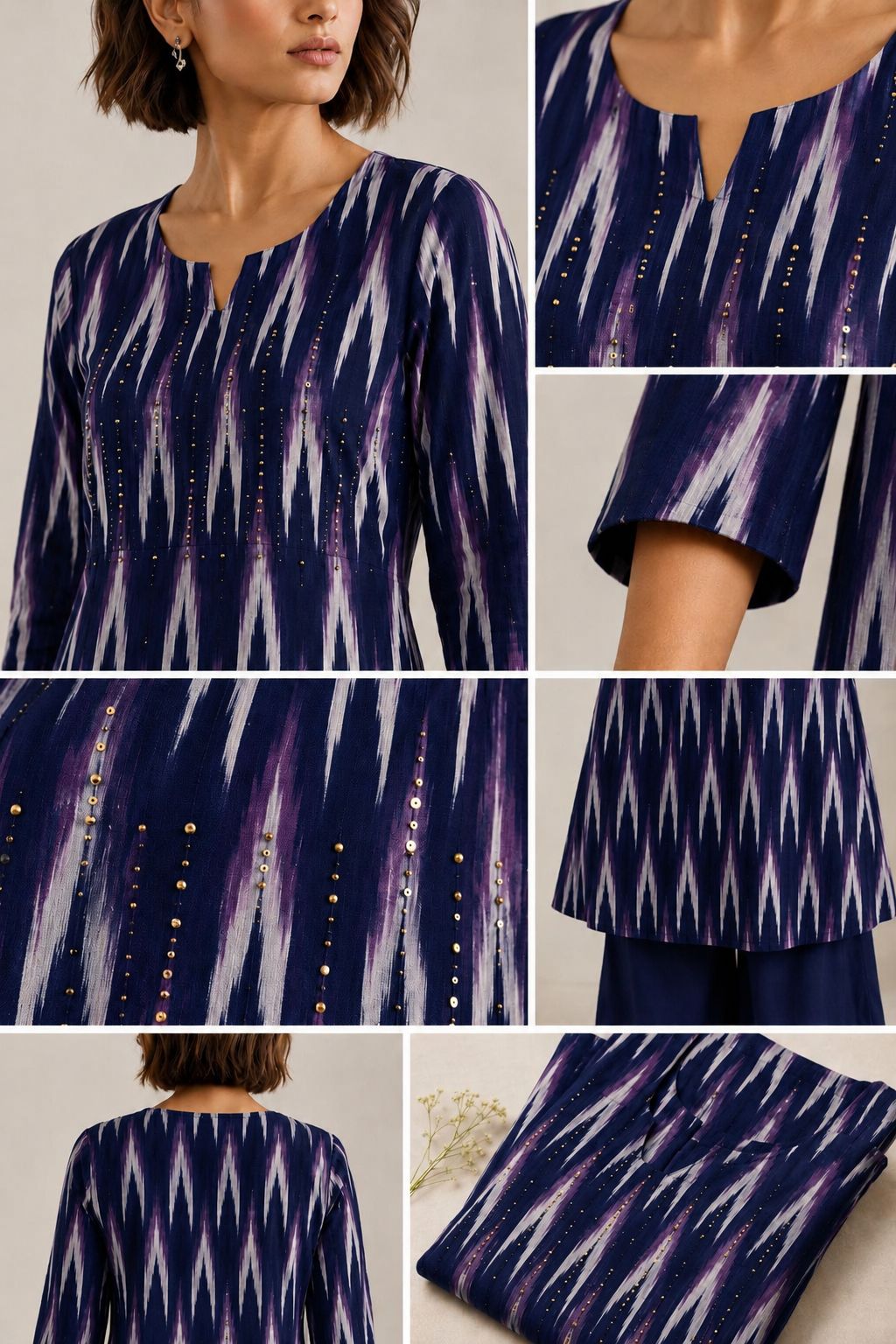 D’MAYE Ikat-Inspired Printed Co-ord Set – Blue, Maroon & Black