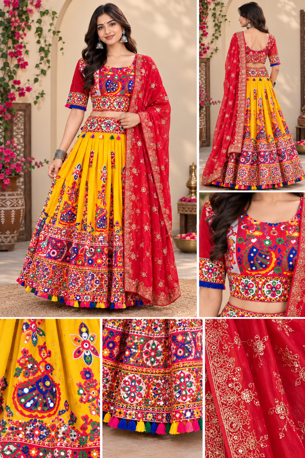 Yellow & Red Multicolor Embroidered Chaniya Choli
