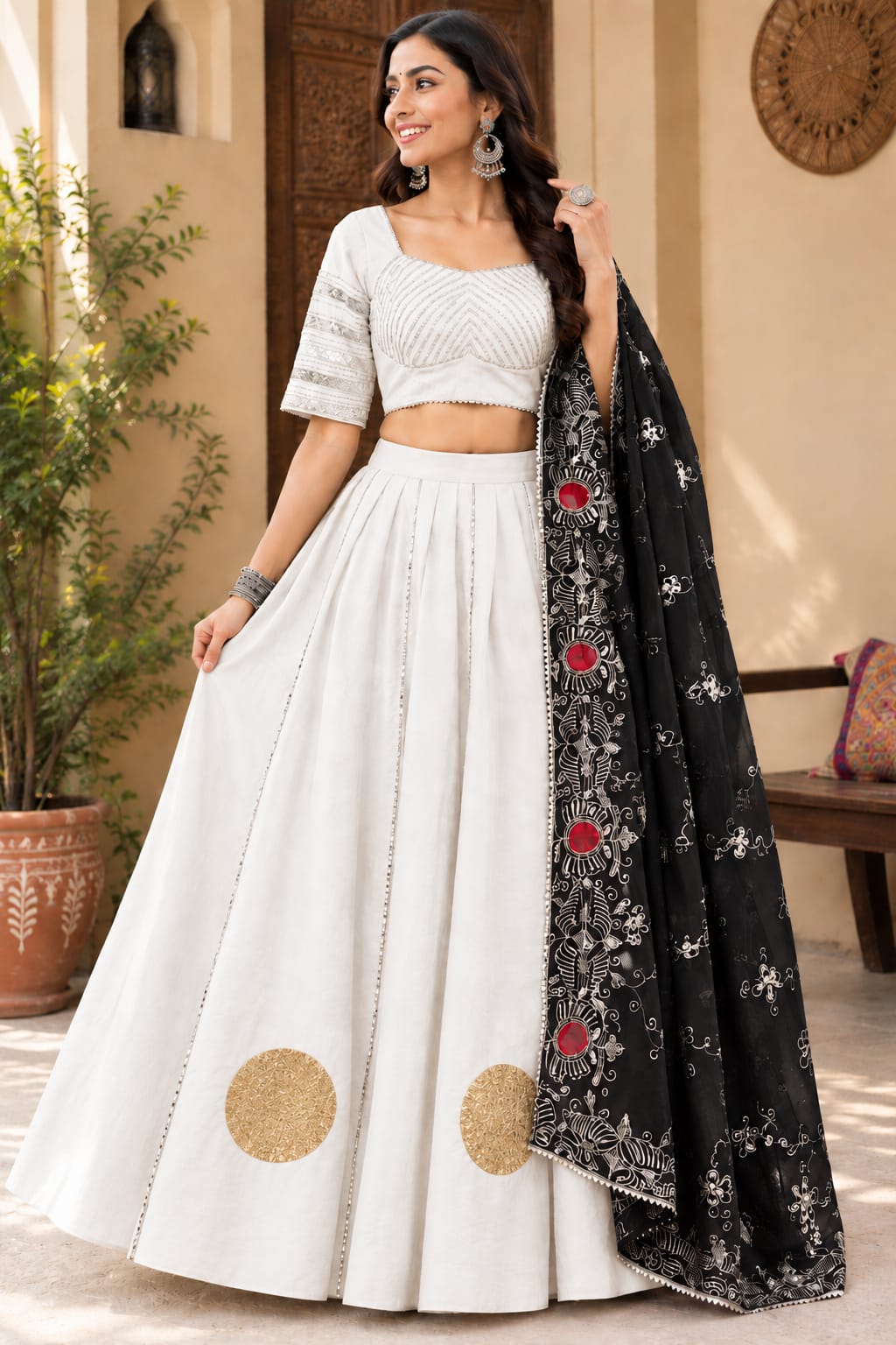 Designer Chaniya Choli with Embroidered Purple Dupatta – Available in 4 Colours