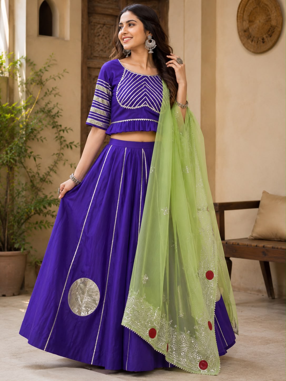 Designer Chaniya Choli with Embroidered Purple Dupatta – Available in 4 Colours