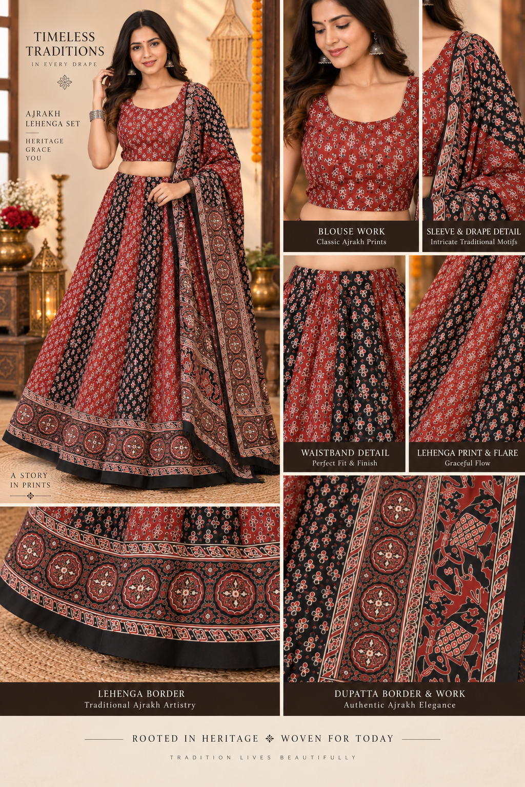 Maroon & Black Ajrakh Print Chaniya Choli Set