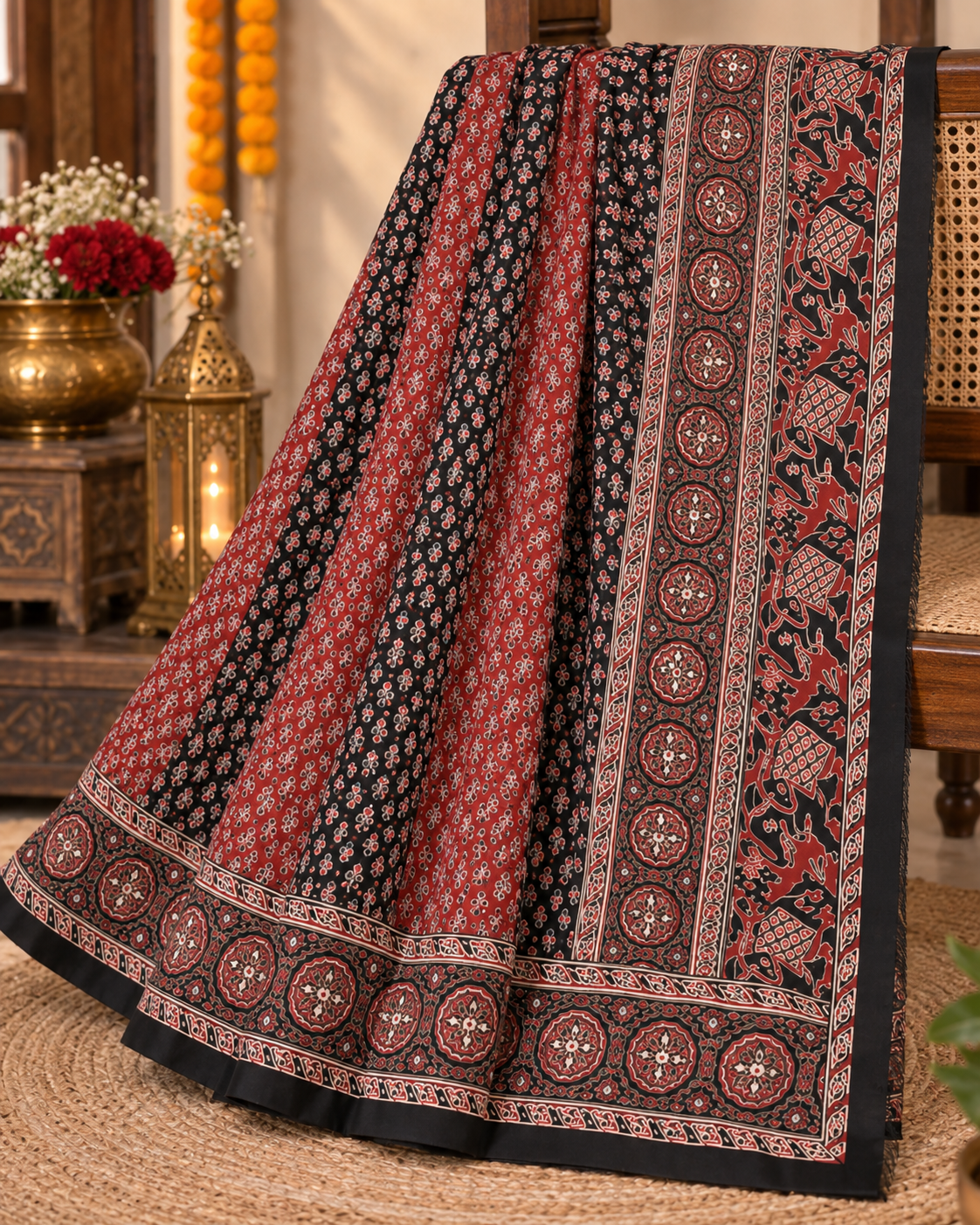 Maroon & Black Ajrakh Print Chaniya Choli Set