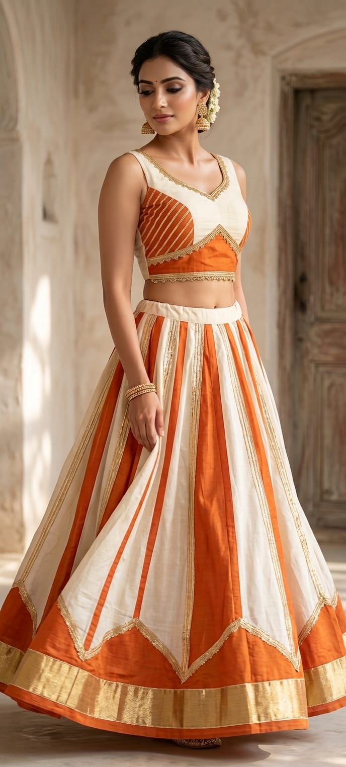 Designer Navratri Chaniya Choli with Net Dupatta & Golden Border | Garba Lehenga Set